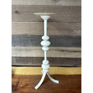Metal Off White Distressed Candlestick Candle Holder 18” Tall